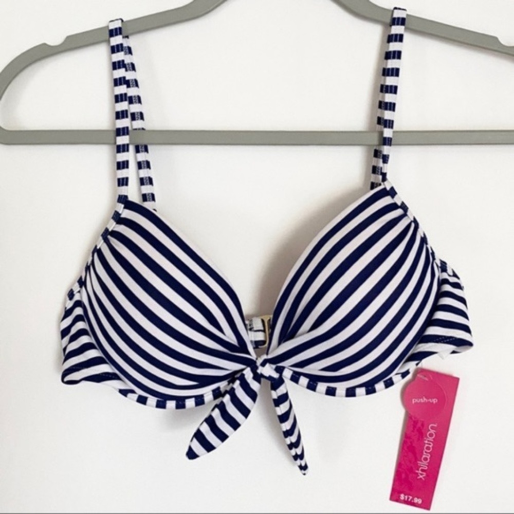 Bikini Navy White Striped Top